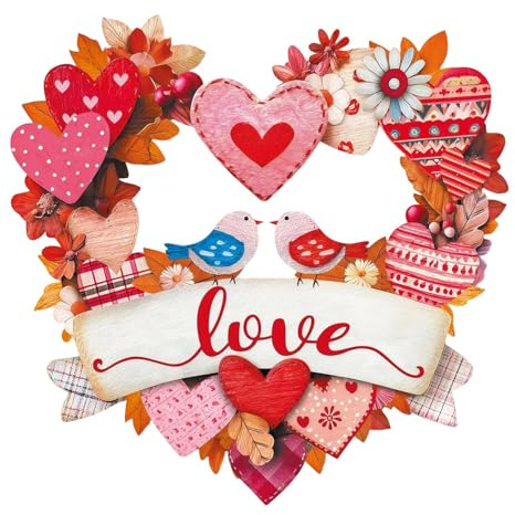 Valentine Day Door Sign, Wooden Valentines Day Wreath Sign for Front Door, Heart Shaped Porch Doors Hanger, for Indoor Outdoor Wall Window Hanging Home Farmhouse Decoration