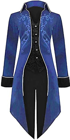 UIKIFY Womens Retro Tuxedo Jacket Long Medieval Tailcoat Suit Steampunk Vintage Victorian Gothic Frock Coat Renaissance Overcoat Helloween Costumes Blue S