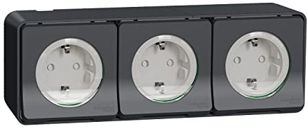 Schneider Electric - Mureva Styl - 3 PC 2P+T schuko horiz précâblées - saillie - IP55 - IK08 - gris - MUR36038