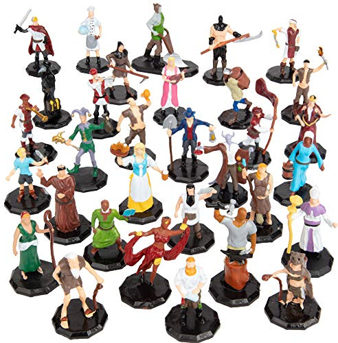 1 Hex Townsfolk Mini Fantasy Figures Set - 32 Unique Non Player Characters NPC - Nobility, Merchants, Peasants, Entertainers, Compatible w DND Dungeons Dragons Pathfinder RPG Games