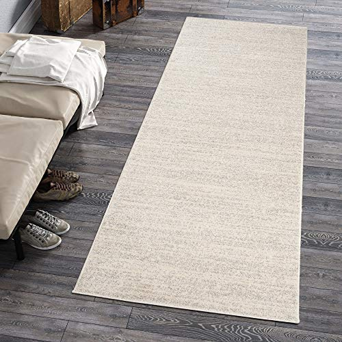 Mazovia Alfombra de Pasillo Larga - Design Abstracto Moderno Pelo Corto - Alfombras de Pasillo por Metros - Alfombras para Pasillos Largos - Moqueta por Metros - Crema Blanco 60x250cm