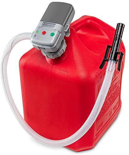 Deway Automatic Fuel Transfer Pump w/Auto-Stop, 2.4 GPM Flow Rate & AA Battery Powered, Advanced Adapter Fits All Size Gas Cans, Extra Long Hose, Portable Liquid Pump for Gasoline, Diesel Fuel & More