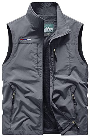 Oralidera Uomo Gilet Leggero Multitasche Smanicato Caccia e Pesca Trekking Gilet Sport Pesca Giubbino da Lavoro Fotografi Giacche Sportivo, Grigio, M