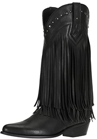 SheSole Women's Fringe Western Boots Wide Calf Riding Cowgirl Cowboy boots Black US 8