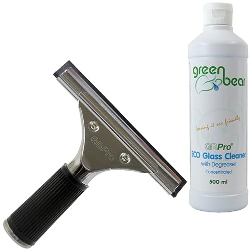 GBPro Professional Window Squeegee Stainless Wiper 15cm / 6 inches + Eco Concentrated Glass Cleaner with Degreaser