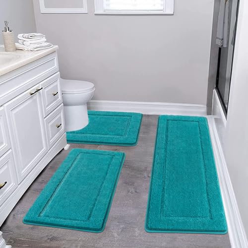 Pauwer Alfombra de Baño de 3 Piezas, Alfombrilla Baño Antideslizante, Alfombra Baño Secado Rapido, Lavables a Máquina, Super Absorbente Alfombrilla Ducha, con Suave Tapete Casa de Banho para Inodoro