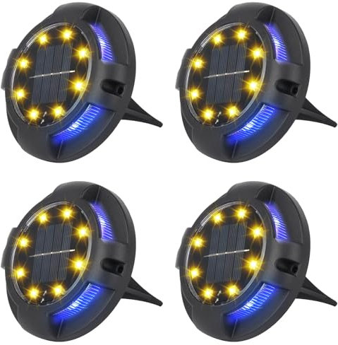 Mineup Solar Gartenleuchte Bodenleuchten 4 Stück, 12 LED Solar Bodenleuchten Aussen, IP65 Wasserdicht Bodenleuchte für Garten Auffahrt Rasen Gehweg Patio