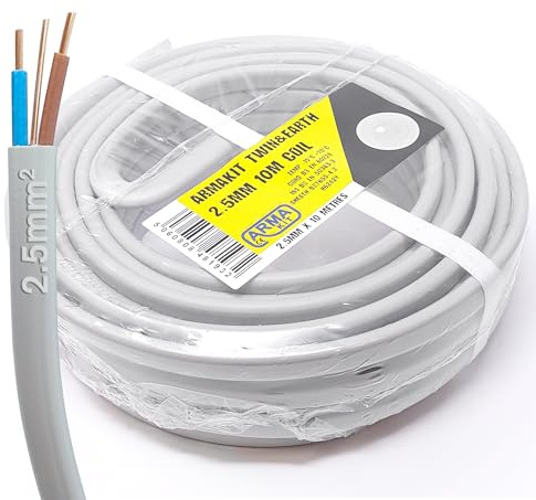 ArmaKit cable 2.5mm Twin and Earth 10 Metre 6242Y2.5 - GREY 240v Mains 3 Core Electrical Wire - electric sockets ring extension 10m