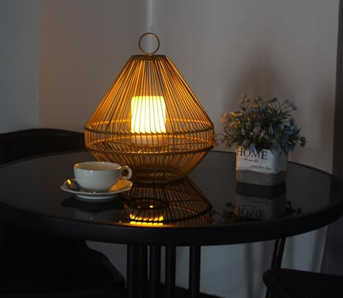 Solar Laterne mit Kerze Polyrattan Windlicht 45 cm Solarlampe Solarleuchte Hängeleuchte Rattan Lampe Gartenleuchte Tischlampe Tischleuchte (32x 29 cm)