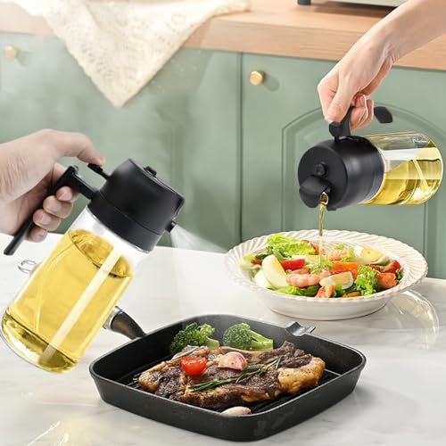 AFASOES Spruzzatore per Olio da Cucina 2 in 1,Bottiglie per Olio di Oliva,Nebulizzatore Olio da Cucina,Spray da Cucina per Friggitrice ad Aria con Pennello per Cucina,Cuocere,Grigliare e Insalate