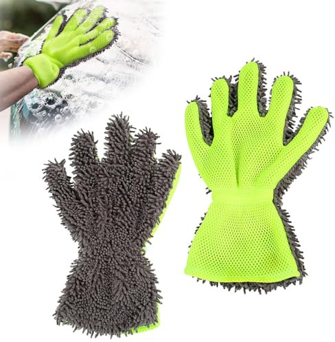 2 guanti da bagno per auto, lavaggio auto, guanti da bagno con cinghie elastiche, guanti in microfibra per auto, 5 dita, per lavaggio auto, moto, rimozione della polvere – 30 x 21 cm