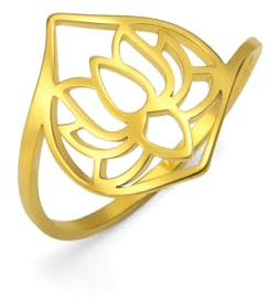 kkjoy Bague de Yoga Fleur de Lotus en Acier Inoxydable Bague de Promesse Anneau de Lotus Bijoux d'inspiration pour Femme Charmantes Dames