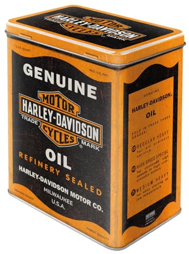 Nostalgic-Art Boîte de conservation rétro L, 3 l, Harley-Davidson – Genuine Oil – Idée cadeau pour motards, Official License Product (OLP), grande récipient métallique, design vintage