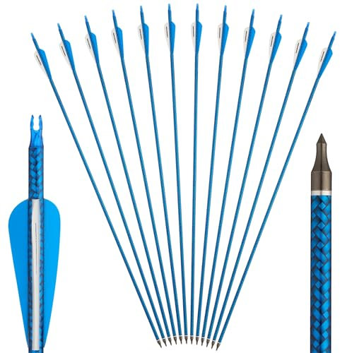 Toparchery 12 Stück 30 Zoll Bogenpfeile für Bogenschießen Farbe Carbonpfeile Erwachsene Jagdpfeile für Recurvebogen Compoundbogen Spine 550 (Blau)
