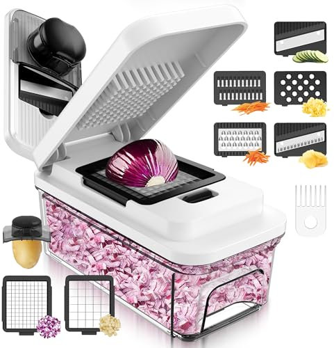 Coupe Legumes Multifonctions et Mandoline Professionnelle Cuisine - Trancheur de Légumes - Decoupe Legumes Cube Oignon Carotte Concombre Tomates - Rapeuse Legume et Fromage