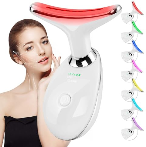 Facial Massager,Red-Light-Therapy-for-Face and Neck Massager,7 Colors Womens Skin Rejuvenation Lifting Facial Massager Tool for Toning,Glow Boost (White)