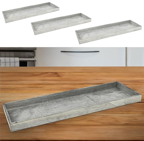 Träbricka, set om 3 | 3 storlekar, Paulowniaträ, grå, rektangulär, trätjocklek 1 cm | dekorativ bricka (1 x set om 3 dekorativ bricka, grå)