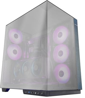 Mars Gaming MC-3GFPRO, Caja Gaming ATX, Triple Cristal Cromado, 2X Ventiladores ARGB 120mm, Montaje Vertical de Tarjetas Gráficas, Torre PC Soporte Refrigeración Líquida hasta 360mm, Fibra de Carbono