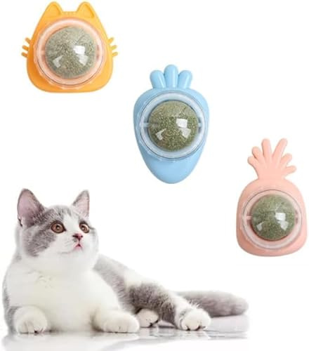 GIUSOBG Catnip kattboll boll 3 st roterande kattbollar kattboll kattboll kattleksak för rengöring av tänder och ökar aptiten ätbara leksaker med lock för förvaring | Kattmyntsleksak för katt, kattmyntskula, kattleksak, kattleksak, interaktiv leksak