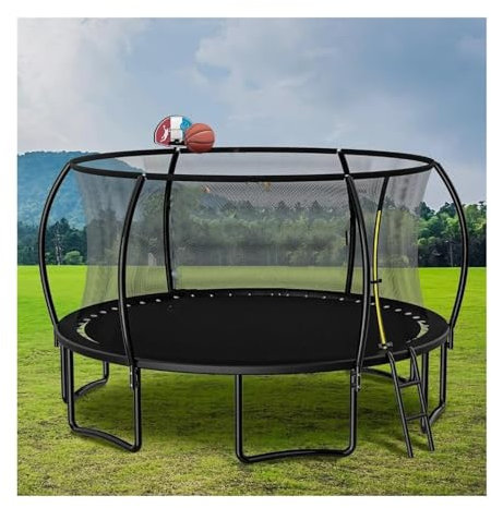 ATUMY Accessoire Trampoline Trampoline de 12 Pieds pour Enfants, Trampoline récréatif avec Cerceau de Basket-Ball et échelle pour Enfants, Adultes et Famille Ancrages au Sol