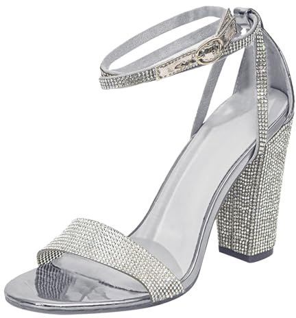 Slingpumps - Scarpe da sposa da donna, con tacco alto, con brillantini, sandali da donna, eleganti e confortevoli, per feste, da sera, argento, 39