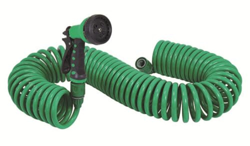 Manguera de Jardín Enrollable en Espiral con Boquilla de 7 Patrones | Manguera de Agua Flexible, Antienredos y Portátil para Riego, Lavado de Coches y Exteriores