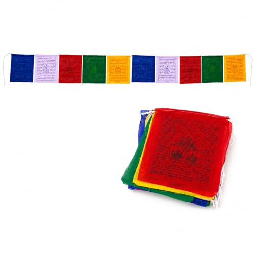 Bandiere tradizionali tibetane di preghiera, 10 bandiere per corda, in cotone multicolore con mantra sacri, bandiere di preghiera buddista, 100% cotone (18 x 180 cm), medio)