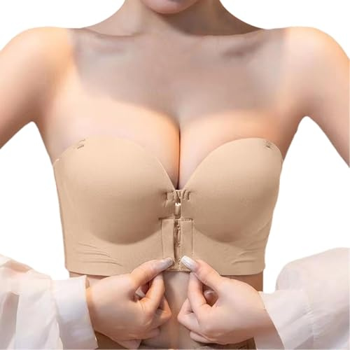 Generisch Bandeau Top tracolla comoda e trasparente da donna, senza fili, senza schiena, senza spugna, con spallacci convertibili, corsetti e bustiers da donna, beige., S