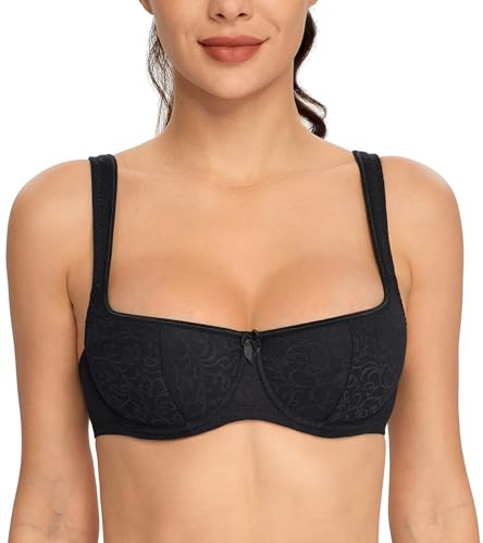 Lemorosy - Reggiseno Donna Balconcino con Ferretto e Spalline Imbottite Push-up Classico a Mezza Coppa (Nero2B)
