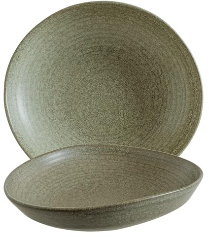 Bonna Adelfa Ripple – Set di 6 piatti piani profondi, Ø 19 cm, porcellana verde, piatti fondi per uso quotidiano e gastronomia, lavabili in microonde e lavastoviglie | ADFRPL19CK