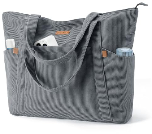 Lekespring Bolsa Tote Bag Grande Bolsa de Playa Mujer, Bolso Shopper, Bolso Ordenador Portatil con Compartimento para Portátil de 15.6 Pulgadas, Elegante Bolsos Bandolera para Trabajo Escuela, Gris