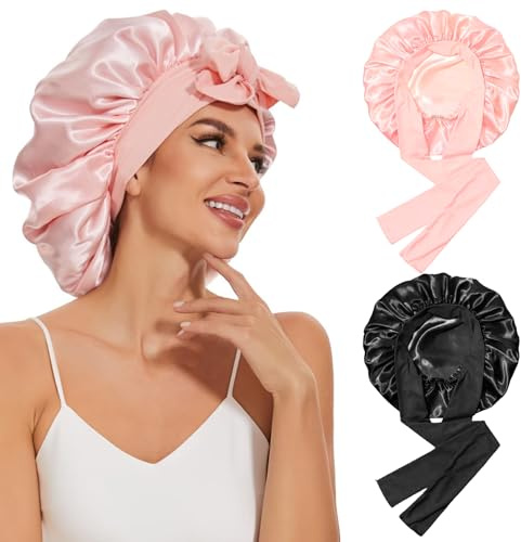 Zorplex Lot de 2 Bonnet Soie Cheveux Nuit, Bonnet Cheveux Doux et Confortable, Capuchon de Sommeil Ajustable avec Élastique, Protection et Soin des Cheveux pour Femmes