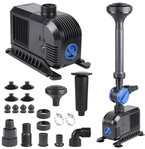 EFUTURETIME Pompa per Laghetto da Giardino 3000l/H 55W, Pompa per Fontana da Esterno Interno 3m Prevalenza, 2 Tipi di Ugelli, 5m Cavo, Pompa per Giochi d'acqua per Paesaggio Acquatico Perfetto