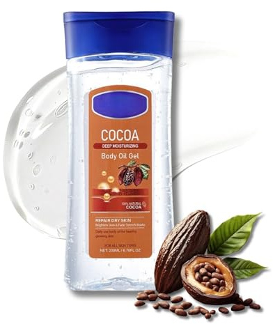 Body Oil Gel zur Körperpflege mit Kakaobutter für Kosmetik-Körpergel-Öl für sehr Trockene Haut zur Tiefenfeuchtung und Straffung-Feuchtigkeitspflege mit Kakaobutter-KakaoKörperöl als BodyLotion 200ml