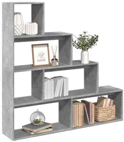 Frdhee Estantería de cocina, estantería esquinera, torre de libros, estantería de 4 pisos, color gris hormigón, 143,5 x 29 x 143,5 cm, para dormitorio, salón, estudio, oficina, instalación rápida