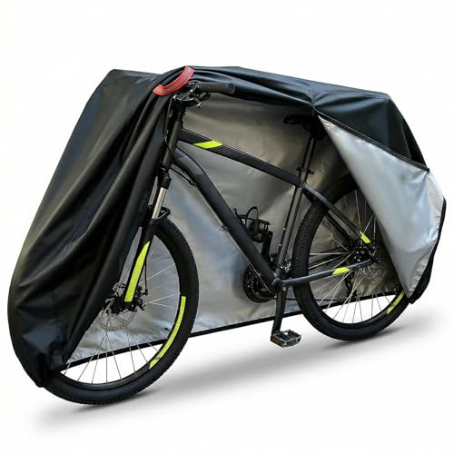 Bike Cover with Side Zipper, 500D Heavy Duty Waterproof Bicycle Cover for Outdoor Storage, Windproof Tie-Down Straps, Reflective Strips, Fits 1–3 Bikes, Mountain, Road & Electric(1bike)