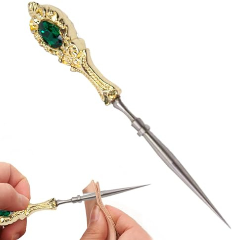Punteruolo da cucito in acciaio inossidabile - Punteruolo da ricamo vintage 12,5x1,8 cm con manico europeo, comodo numero per raschiare per perforare la pelle all'uncinetto, versatile per progetti di