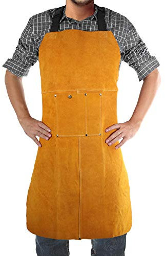 Benozit Delantal de soldadura de cuero, babero resistente al fuego y chispas, bata de seguridad, equipo de ropa protectora para herreros, soldadores y carpinteros, 23 x 35 pulgadas