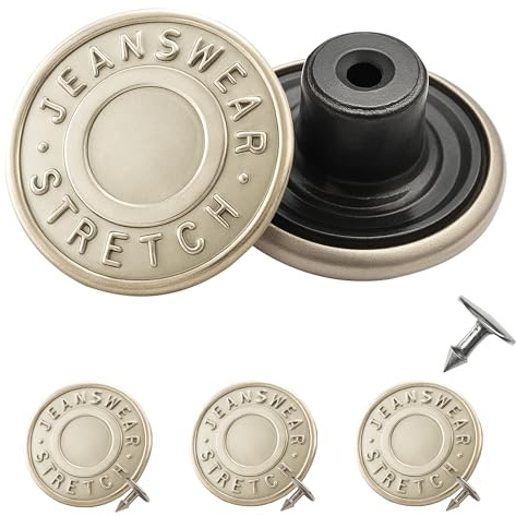 Trimming Shop 17mm Brass Replacement Jeans Button Fastener with Back Pin Hand Pressed Studs for Denim, Jackets, Clothing Repairing, Silver, 10pcs