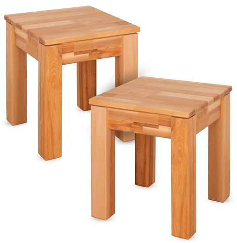 Staboos 2er Set massiv Holzhocker Emma bis 200 kg - Buche Sitzhocker aus Holz - Kernbuche Natur - Hocker als Nachttisch nutzbar - 36 x 36 x 45cm