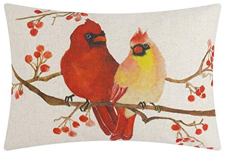 JWH Christmas Pillow Covers Printed Red Yellow Animal Linnet Accent Cases Cute Decorative Northern Cardinal Cushion for Bed Couch Decor Pillowcases 14x20 Inch Beige Orange