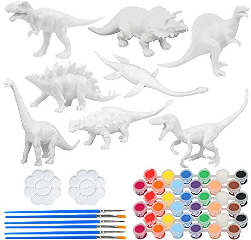 ZoneYan Dinosaurier Malset für Kinder, 3D Dinosaurier Spielzeug Malsets, Tierfiguren zum Bemalen, Malen Sie Ihr Eigenes Dino, für Jungen und Mädchen (Dinosaurier-Kit)