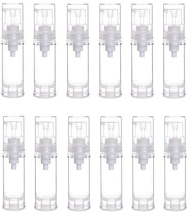 12Pcs 5g 5ml Portable Small Clear Airless Pump Bottles Vacuum Lotion Dispenser Bottles Travel Toiletries Bottles Set Cosmetic Container Jar Vials for Cream Foundation Shampoo etc
