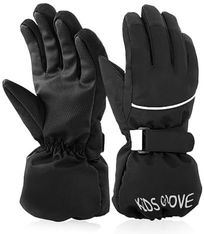 Skihandschuhe Kinder wasserdichte Snowboard Handschuhe Winter Warme Kinderski Fäustlinge Winddichte Schneehandschuhe Ski Skifahren Outdoor Schihandschuh (Dunkel, S)