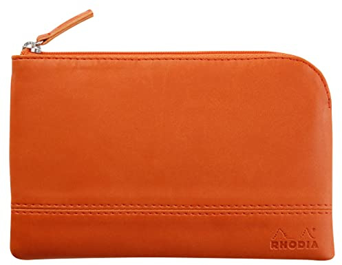 Rhodia 116546C - Rhodiarama pochette zippé en simili cuir italien - taille S (11x17 cm) TANGERINE