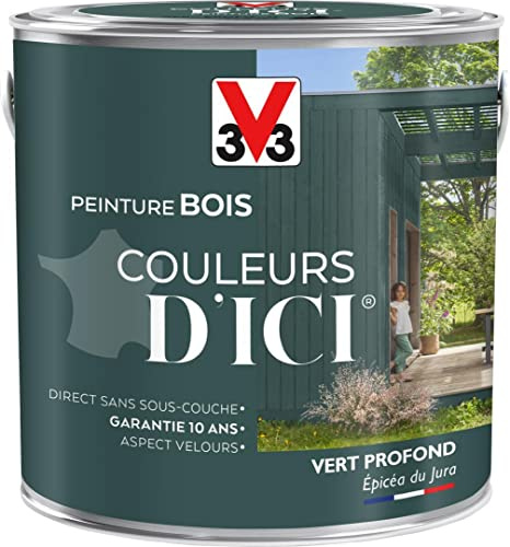 V33 Peinture Bois Couleurs d ICI® - Vert profond - Epicéa du jura - Velours - 2L