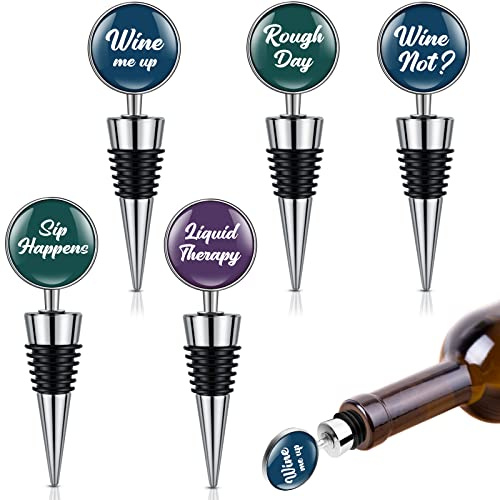 Therwen Set of 5 Funny Wine Bottle Stopper Gifts Accessories for Women Men Beer Beverage Wine Outlet Cap with Funny Sayings for Gifts Bar Holiday Party Wedding(Grey Color)