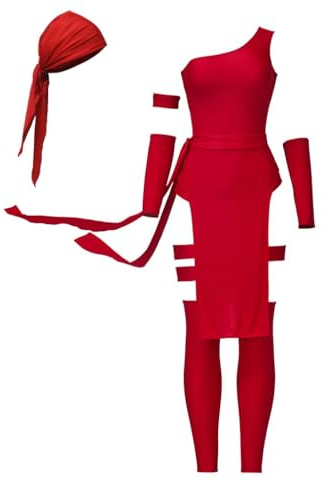 Elektra, costume da combattimento da donna, rosso, da combattimento, da assassino, supereroe Elektra Natchios, per Halloween, taglia M