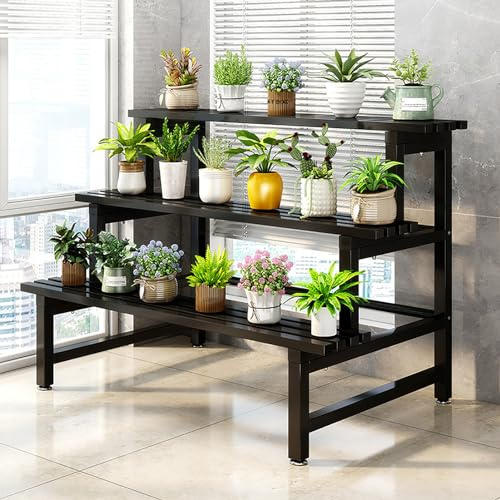 Fslvmin 3 Tiers Metal Plant Stand, Outdoor Ladder Flower Pots Step Plant Display Rack, Garden Display Shelf Utility Storage Organizer Rack for Indoor Home Garden Patio Balcony
