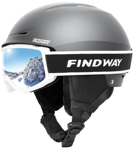 Findway Juego de casco de esquí con gafas, casco deportivo de invierno ajustable con gafas protectoras para adultos, equipo de nieve resistente al viento para hombres, mujeres y jóvenes
